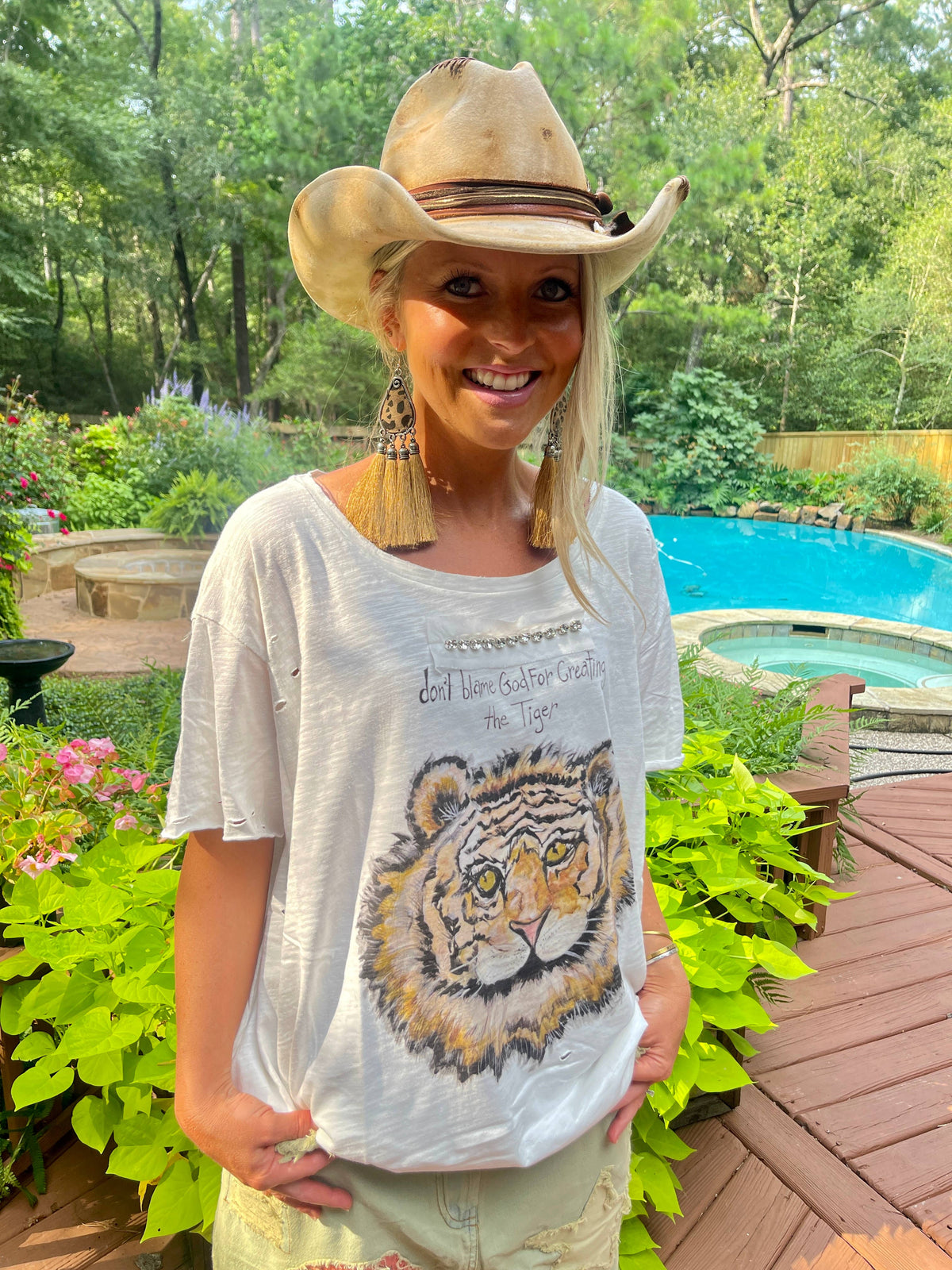 A Rare Bird Tiger Distressed Shirt-Boho Boutique Clothing