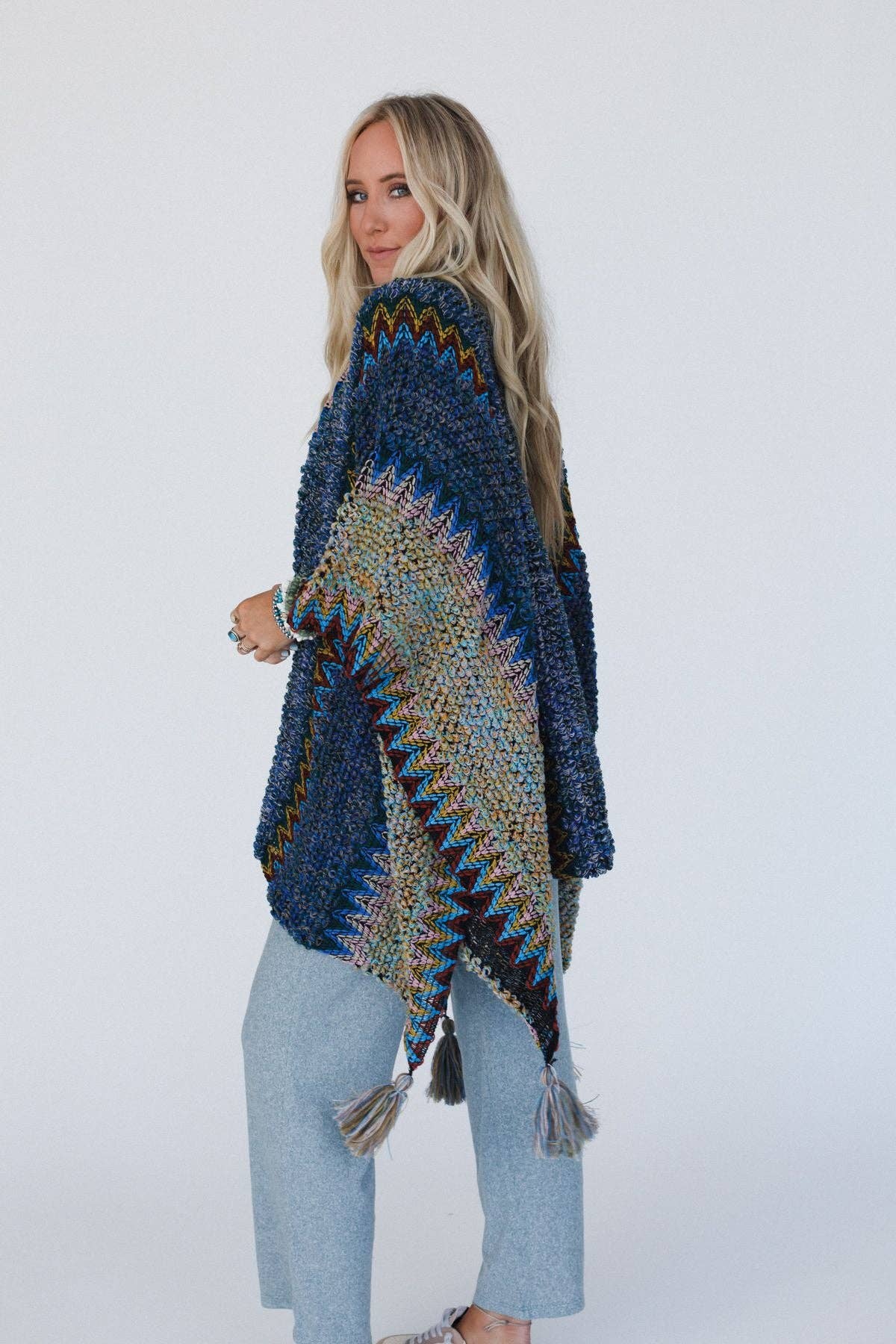 Desert Dreams Crochet Ruana - Cobalt-Boho Boutique Wrap