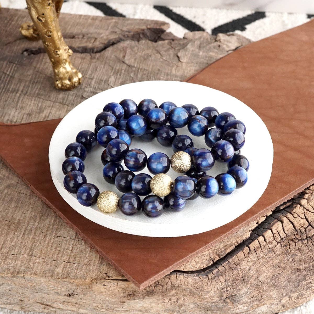 Chunky Beaded Stretch Bracelet Set – Fall Glow: Cobalt