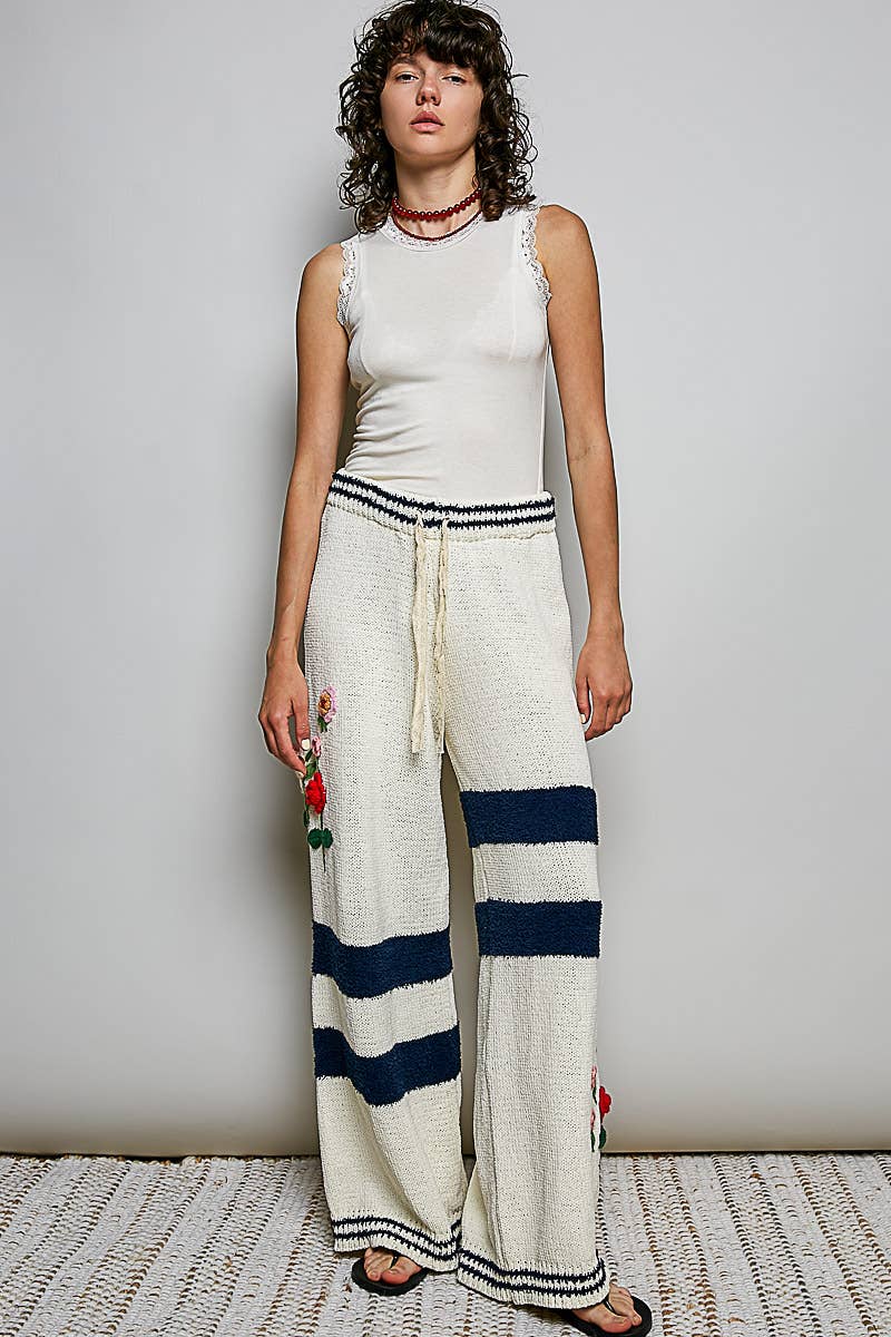 Pol Clothing - Striped Pattern 3D Embroidered Chenille Sweater Pants