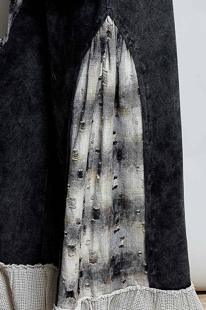 POL Patchwork Tie‑Dye Wide‑Leg Pants – Black Boho Drawstring Bottoms | Boho Boutique Clothing