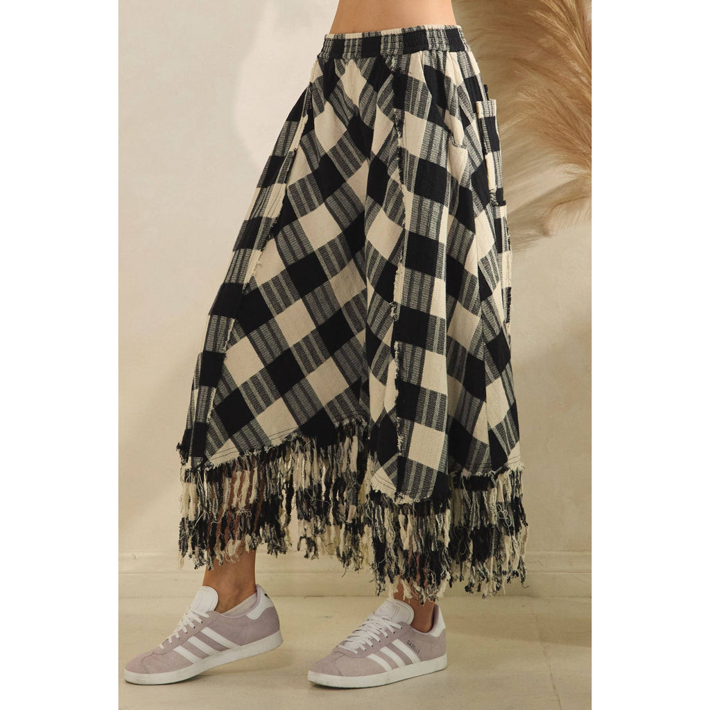 Oli&Hali - WASHED CHECKERED PANTS WITH FRAYED HEM