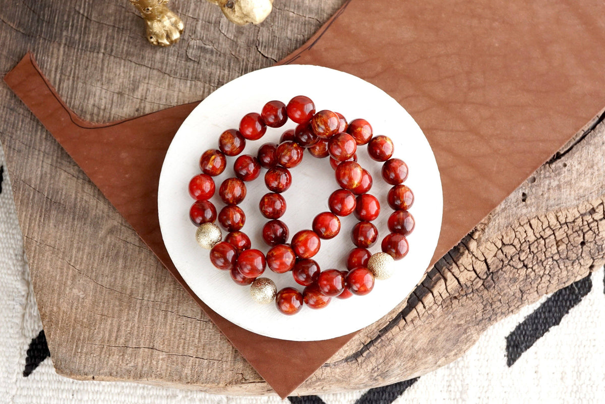 Chunky Beaded Stretch Bracelet Set – Fall Glow: Cranberry