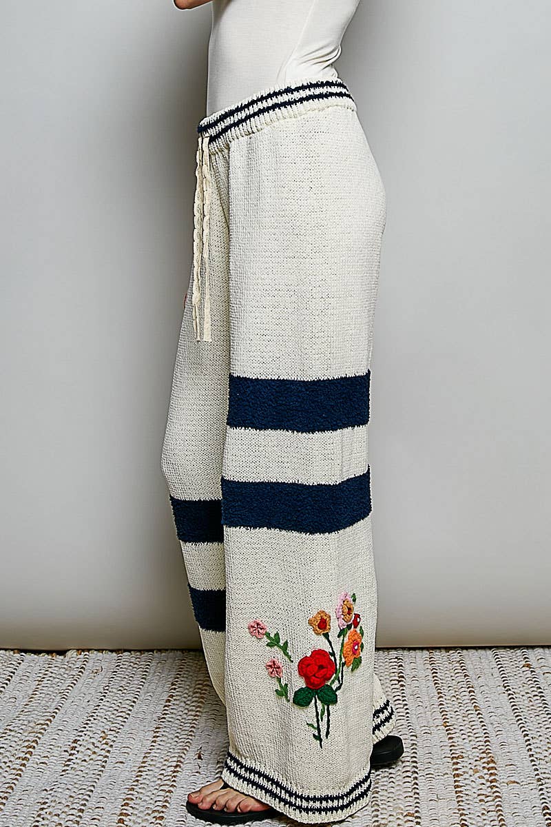 Pol Clothing - Striped Pattern 3D Embroidered Chenille Sweater Pants