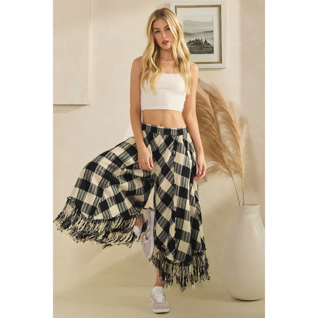 Oli&Hali - WASHED CHECKERED PANTS WITH FRAYED HEM