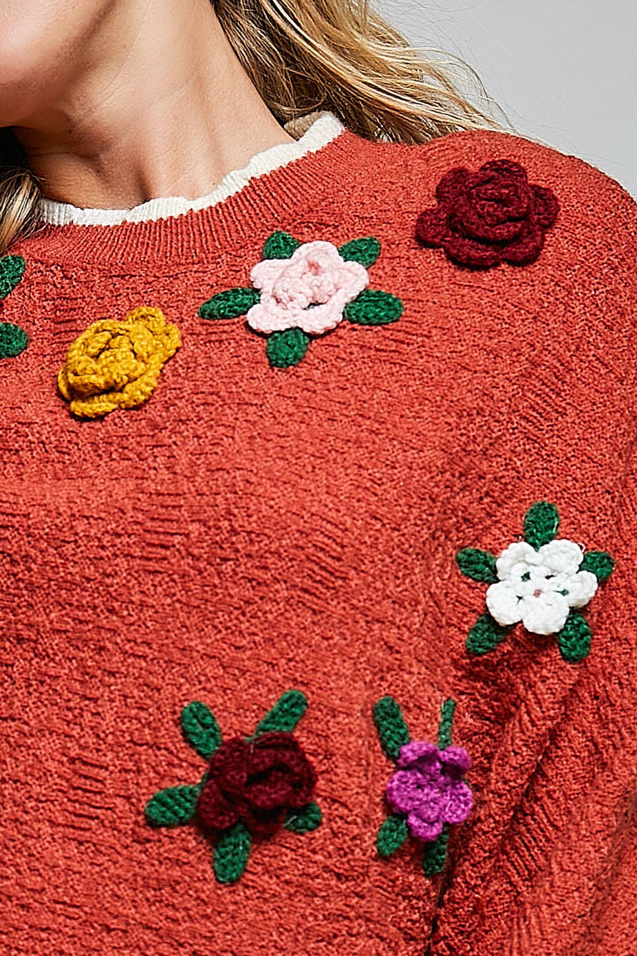 POL 3D Floral Applique Fringe Knit Poncho Sweater – Oversized Boho Knit Layer | Boho Boutique Clothing