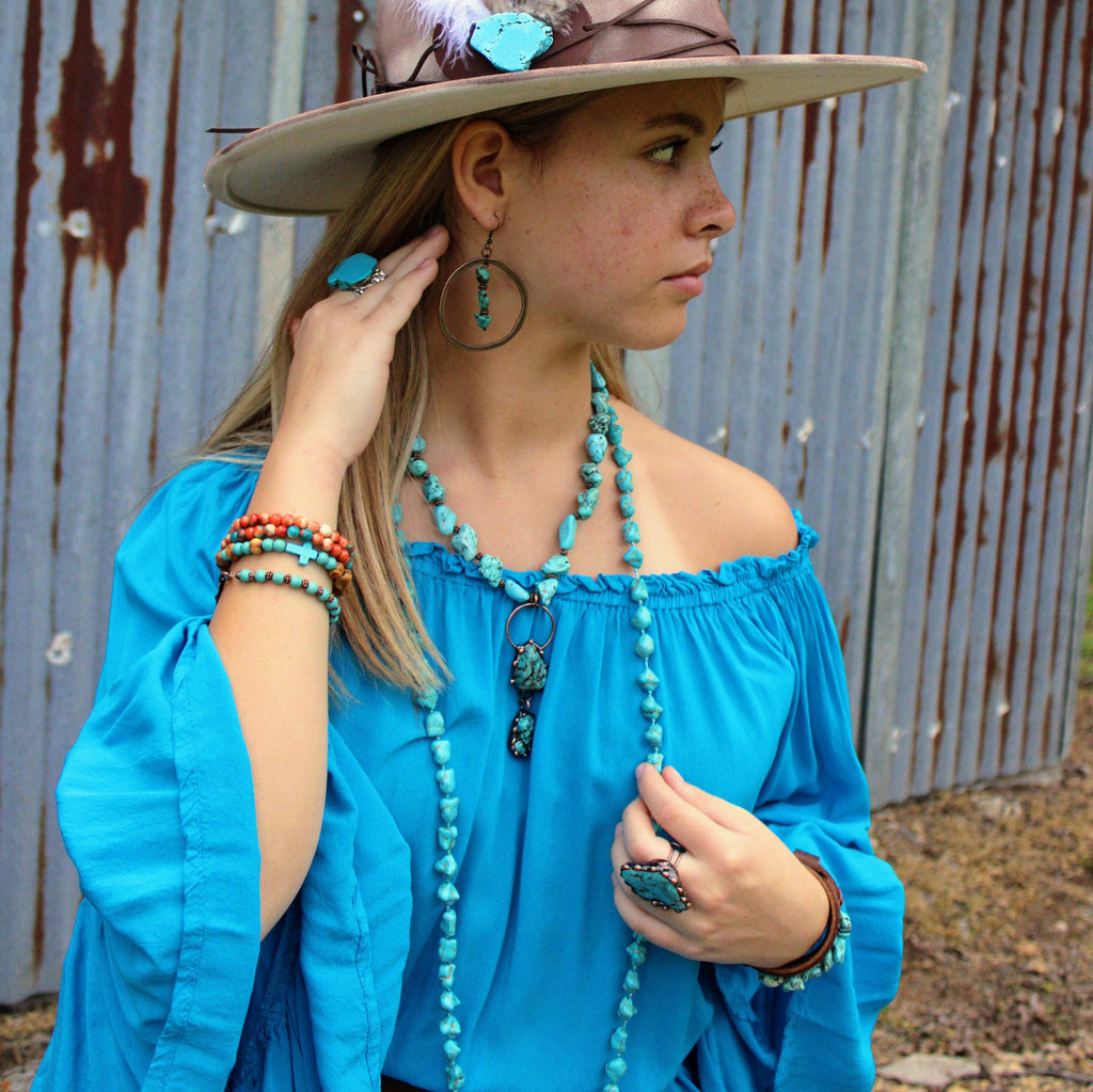 The Jewelry Junkie Turquoise Jasper Beaded Bracelet – Natural Stone Stretch Boho Bracelet | Boho Boutique Clothing