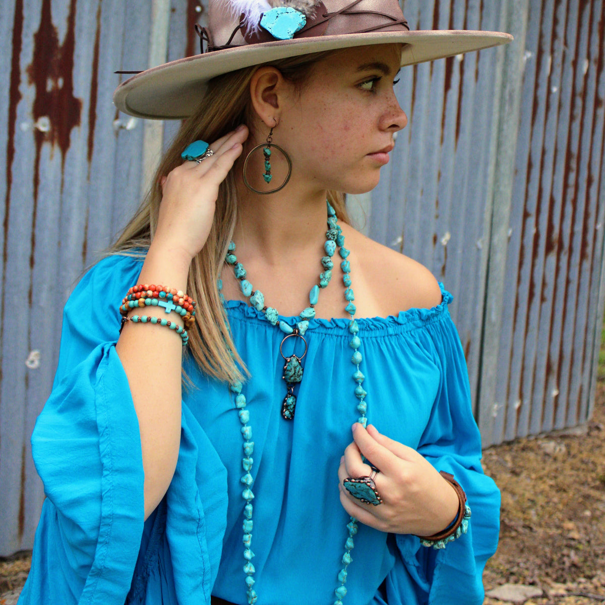 The Jewelry Junkie Turquoise Jasper Beaded Bracelet – Natural Stone Stretch Boho Bracelet | Boho Boutique Clothing