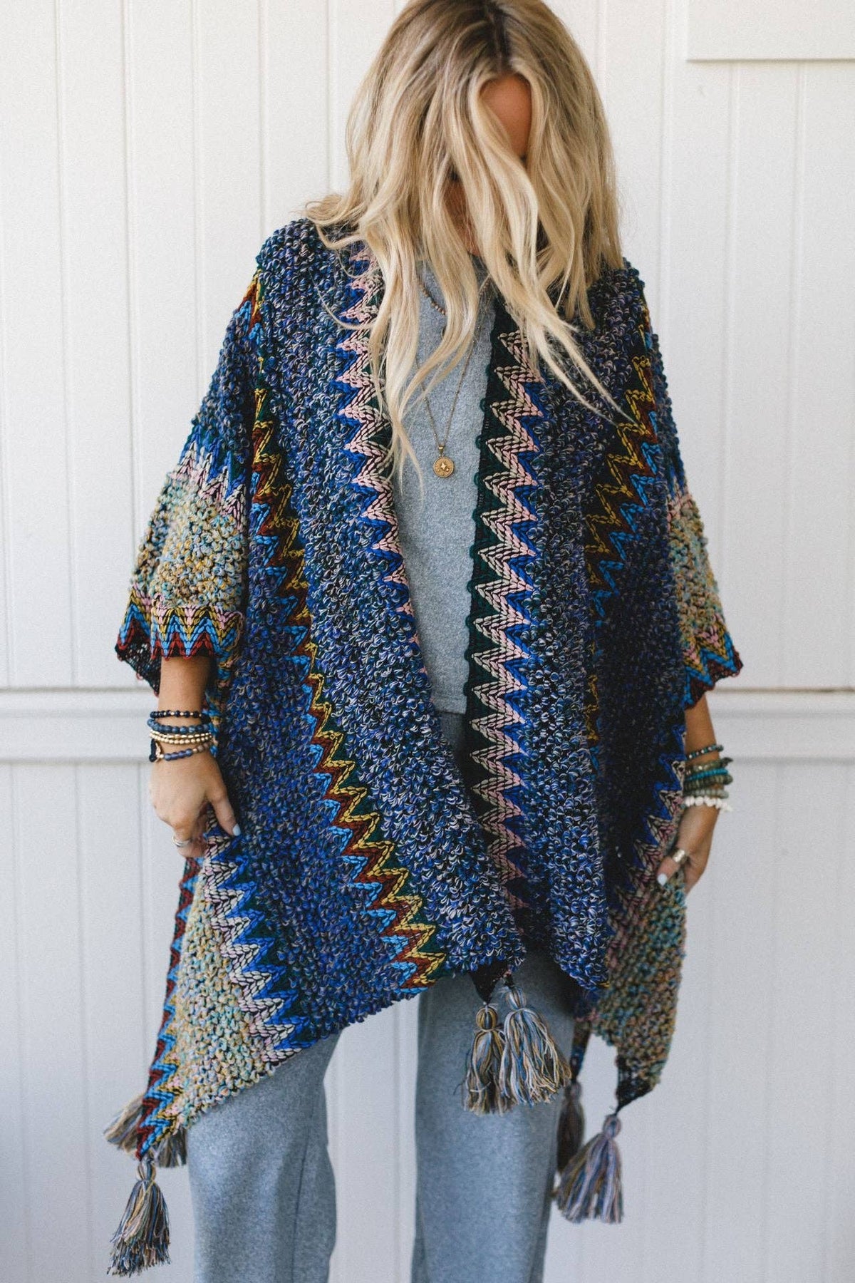 Desert Dreams Crochet Ruana - Cobalt-Boho Boutique Wrap