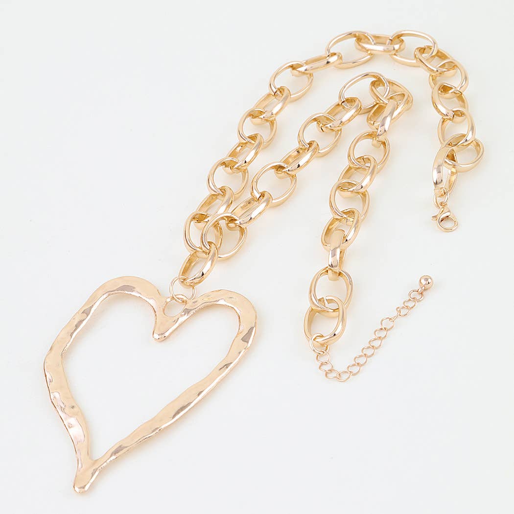 Hammered Heart Chain Necklace: GD