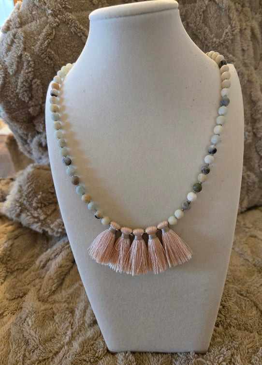 Neutral Tassel Beaded Necklace – Desert Bloom Edition