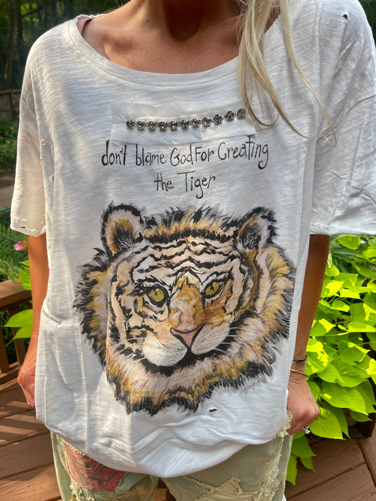 A Rare Bird Tiger Distressed Shirt-Boho Boutique Clothing