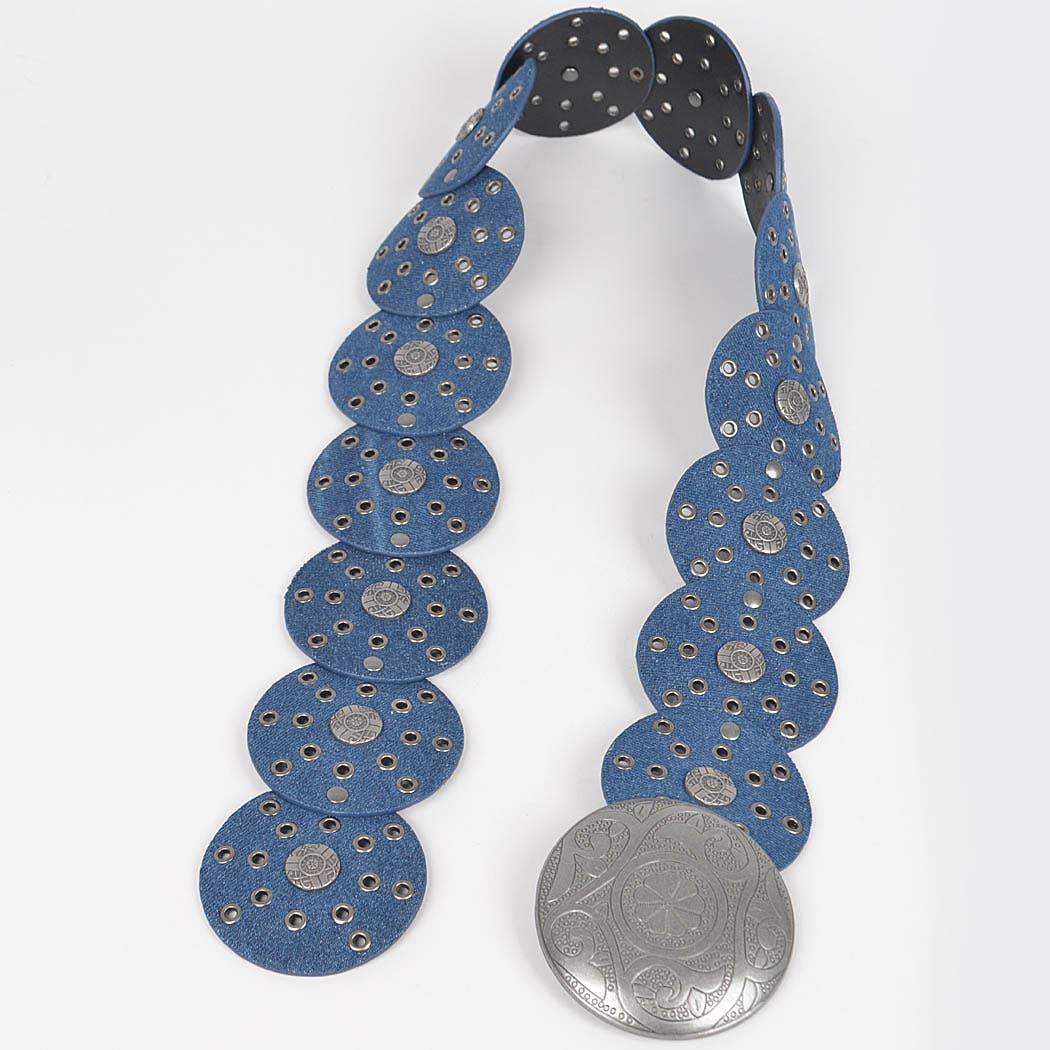 Denim Multi Eyelet Rounds Western Belt-Boho Boutique Belt