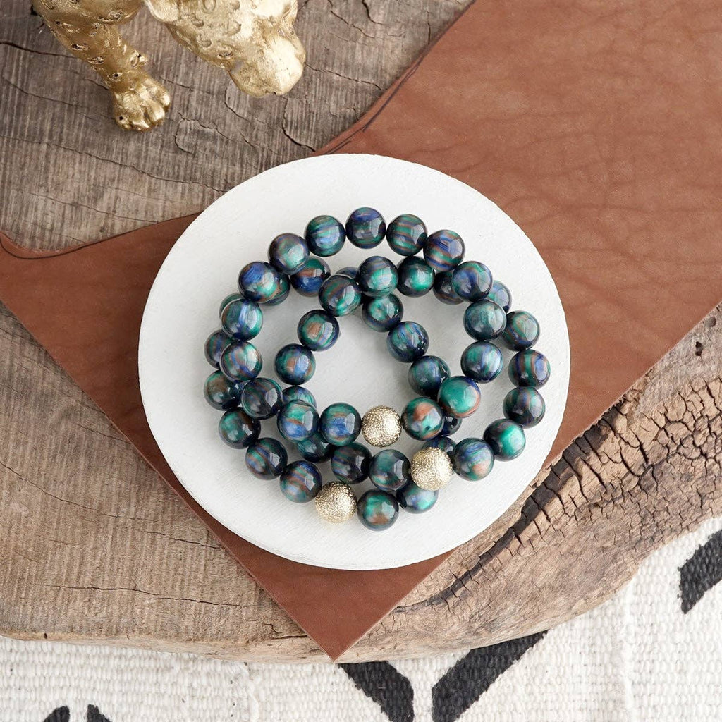 Chunky Beaded Stretch Bracelet Set – Fall Glow: Peacock