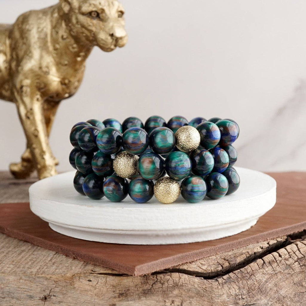 Chunky Beaded Stretch Bracelet Set – Fall Glow: Peacock