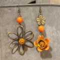 Color Explosion Orange Flower Dangle Earrings-Boho Boutique Earrings