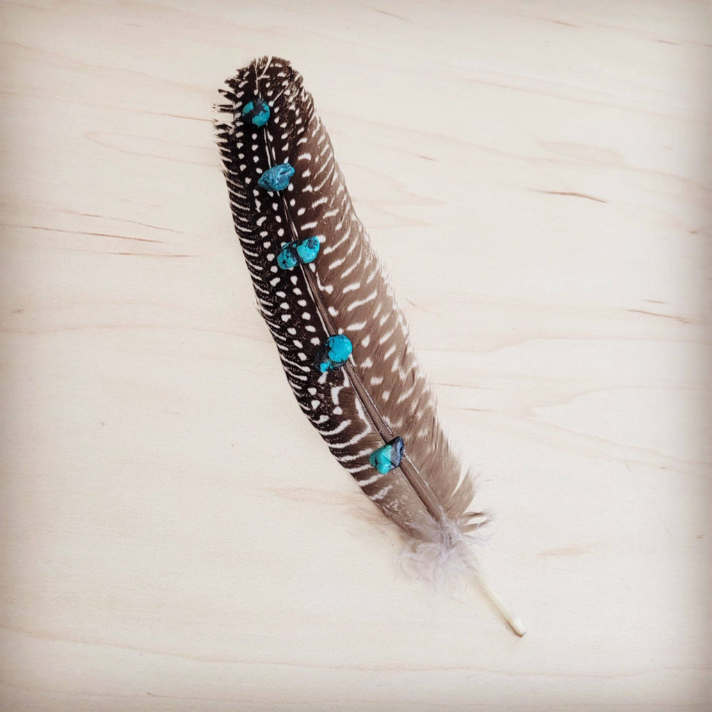 The Jewelry Junkie Spotted Turkey Feather Hat Accent – Western Boho Turquoise Hat Accessory | Boho Boutique Clothing