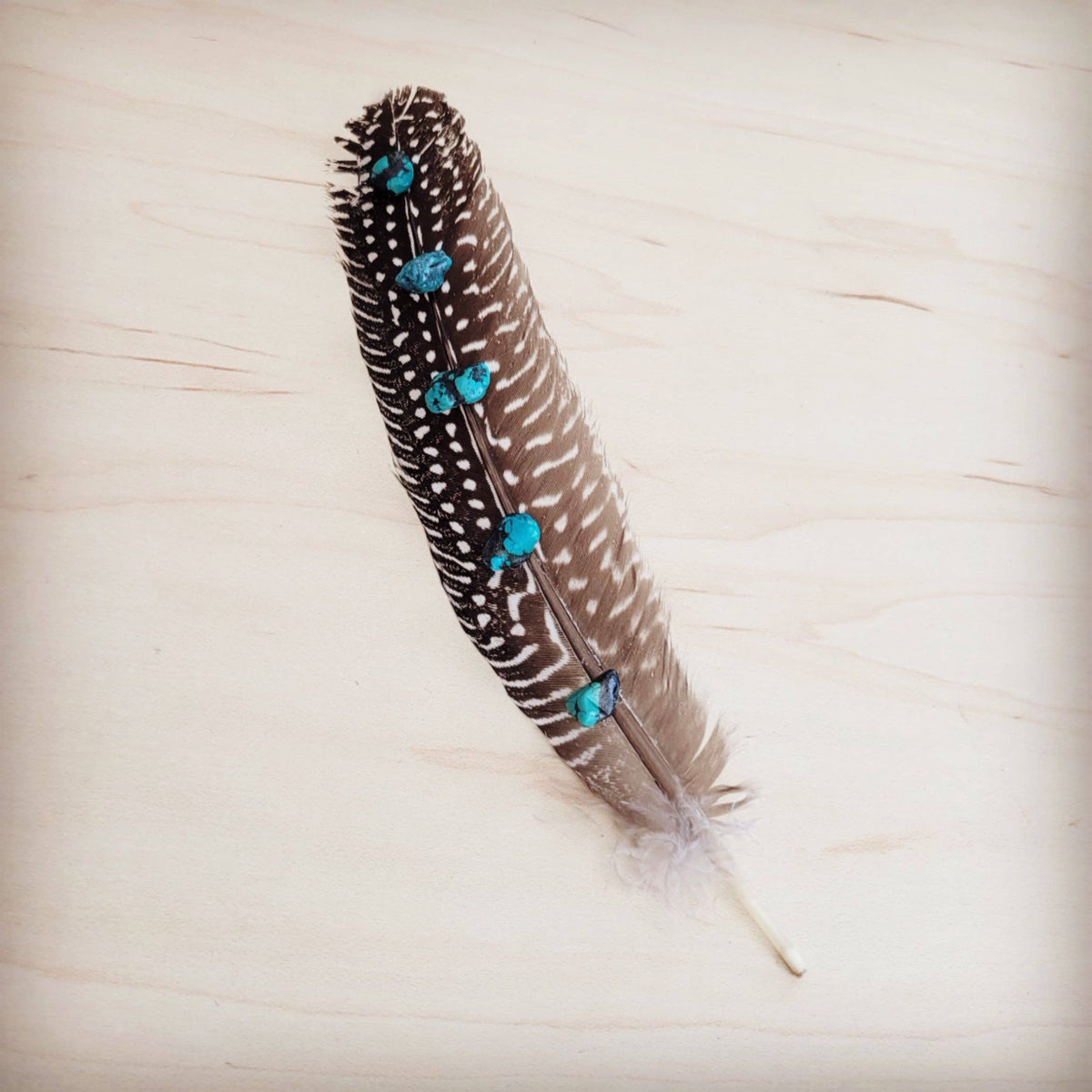 The Jewelry Junkie Spotted Turkey Feather Hat Accent – Western Boho Turquoise Hat Accessory | Boho Boutique Clothing