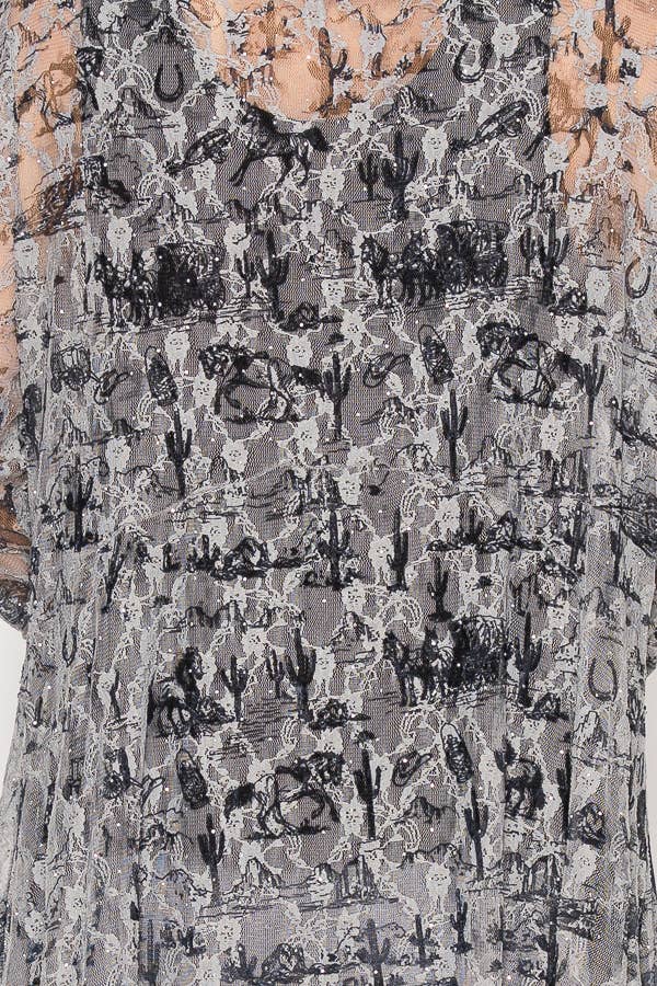 Origami Sheer Lace‑Pattern Duster – Silver with Sparkles Boho Layering Piece | Boho Boutique Clothing