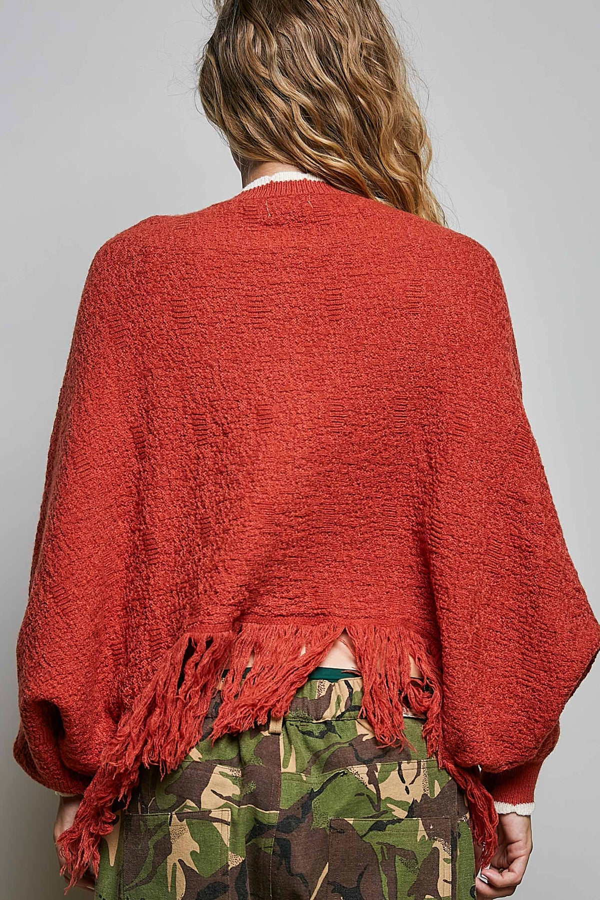 POL 3D Floral Applique Fringe Knit Poncho Sweater – Oversized Boho Knit Layer | Boho Boutique Clothing