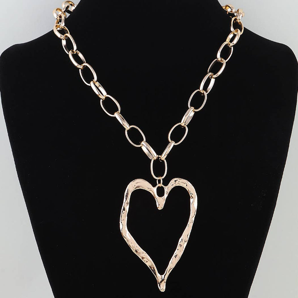 Hammered Heart Chain Necklace: GD