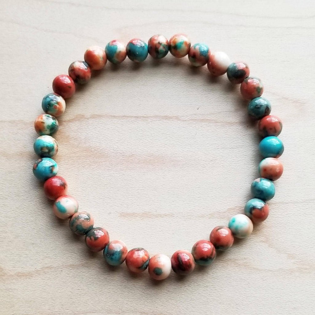 The Jewelry Junkie Turquoise Jasper Beaded Bracelet – Natural Stone Stretch Boho Bracelet | Boho Boutique Clothing