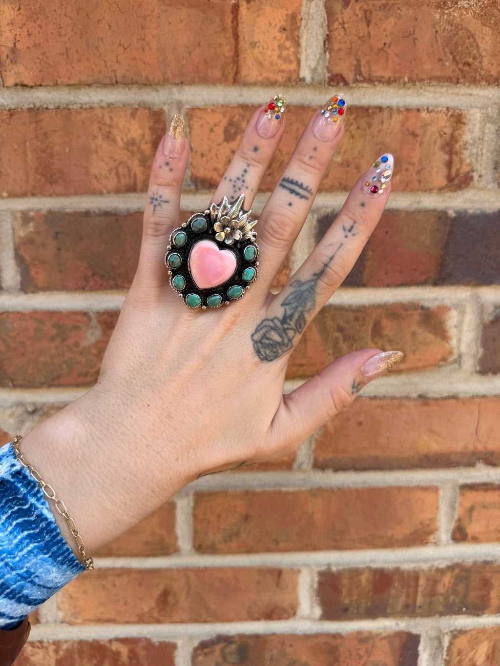 Boho Wanderlust Boutique - Flaming Heart in Pink Shell & Turquoise Ring