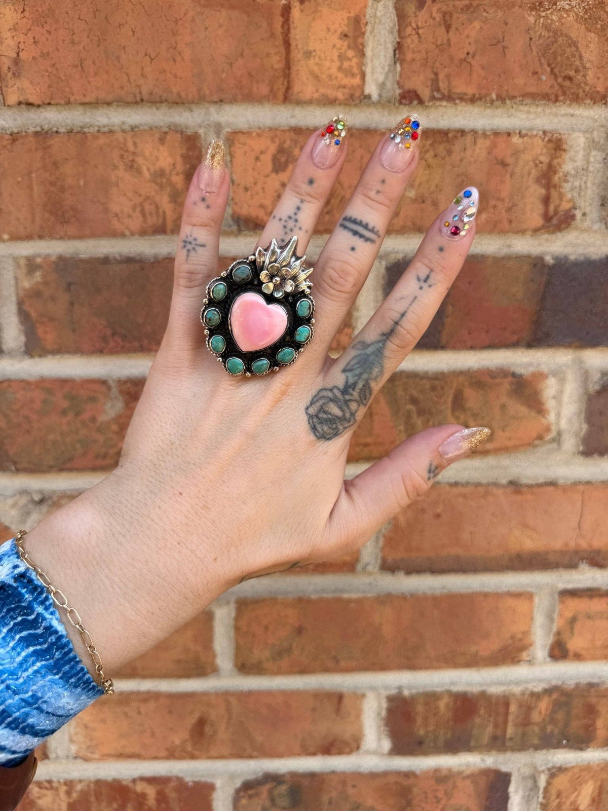 Boho Wanderlust Boutique - Flaming Heart in Pink Shell & Turquoise Ring