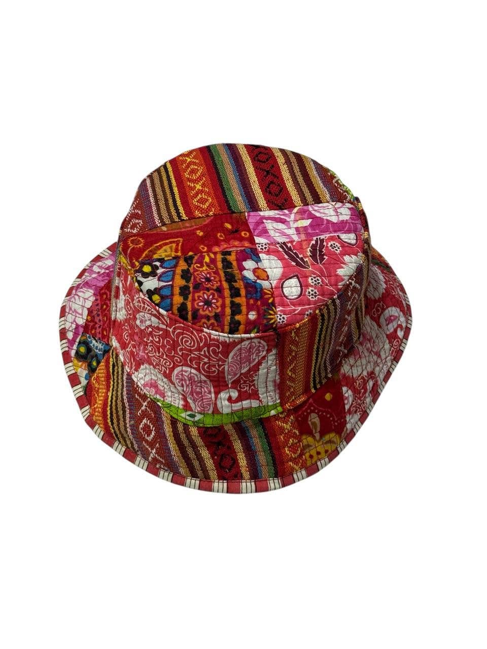 Patchwork Kantha‑Stitch Quilted Sun Bucket Hat