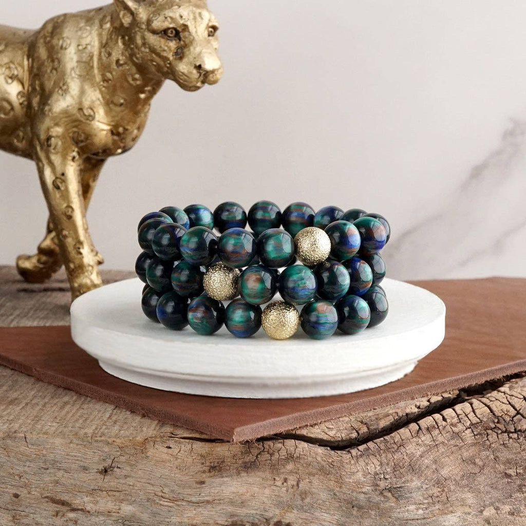 Chunky Beaded Stretch Bracelet Set – Fall Glow: Peacock