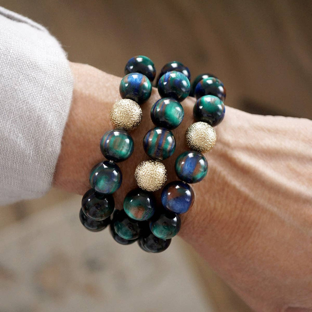 Chunky Beaded Stretch Bracelet Set – Fall Glow: Peacock