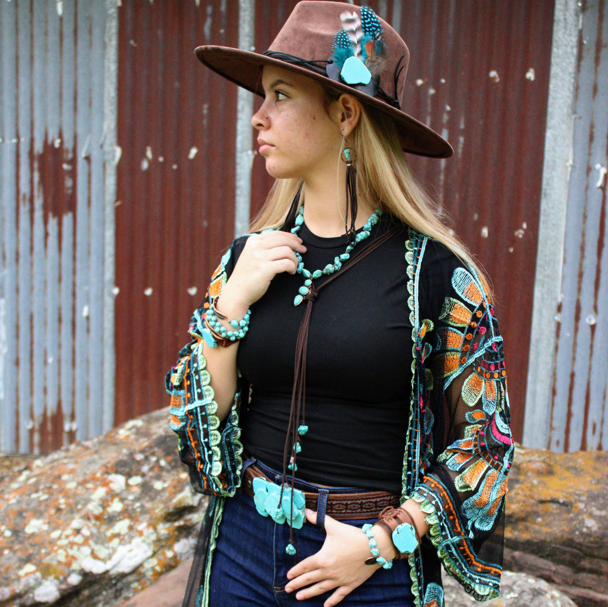 The Jewelry Junkie Turquoise Leather Lasso Necklace – Western Boho Statement Pendant Necklace | Boho Boutique Clothing
