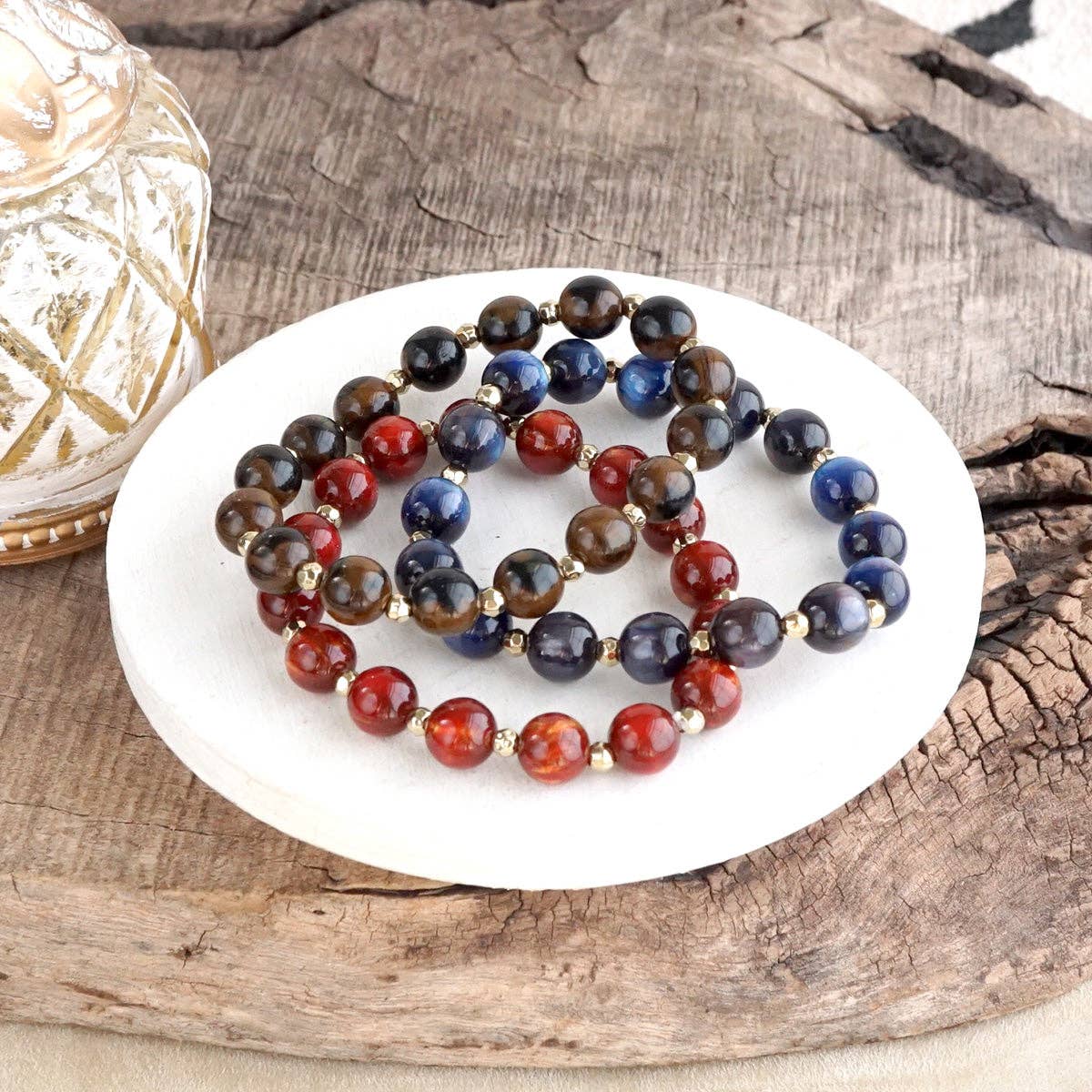Acrylic Beaded Stretch Bracelet - Fall Glow Single - Three colors