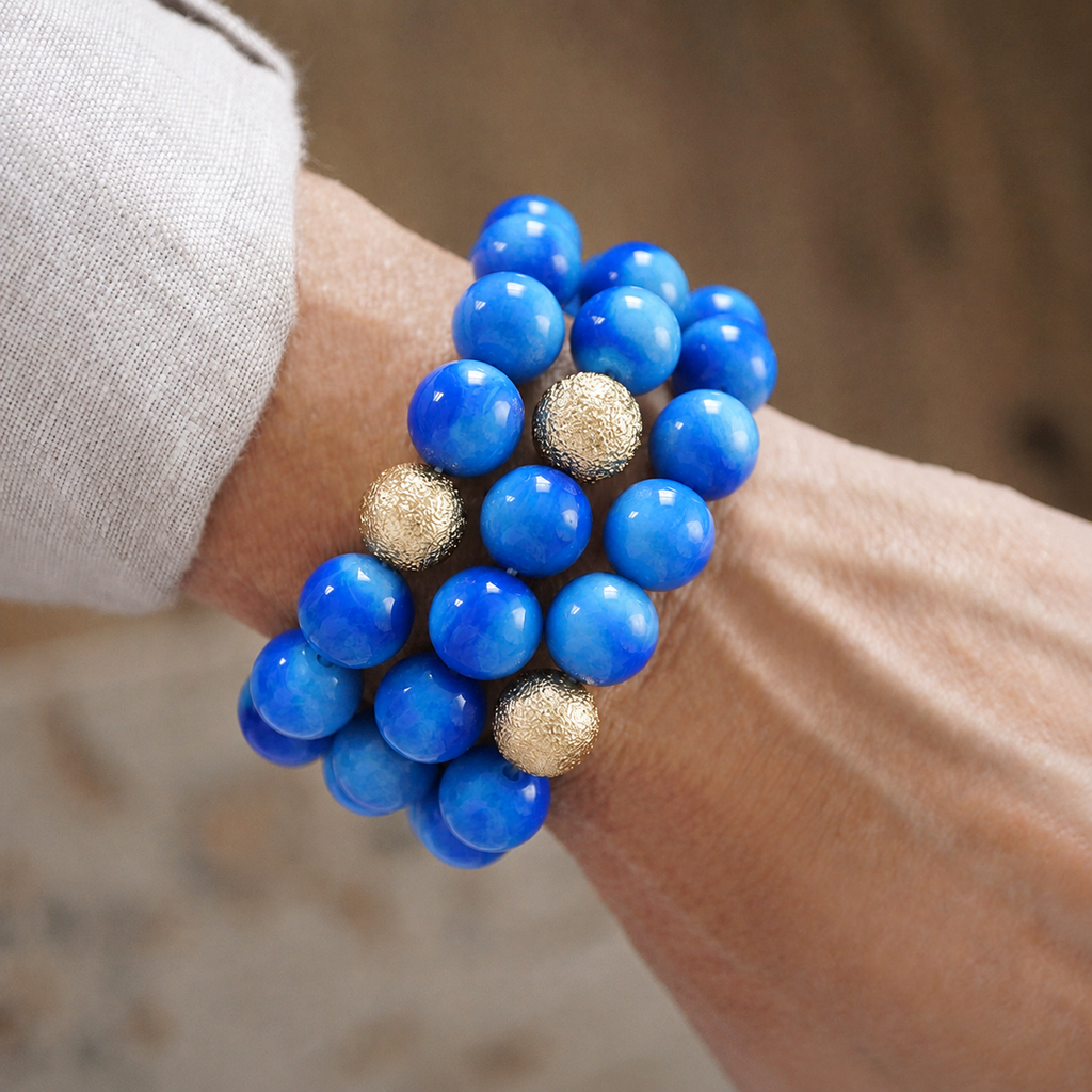 Chunky Beaded Stretch Bracelet Set – Fall Glow: Sapphire Blue
