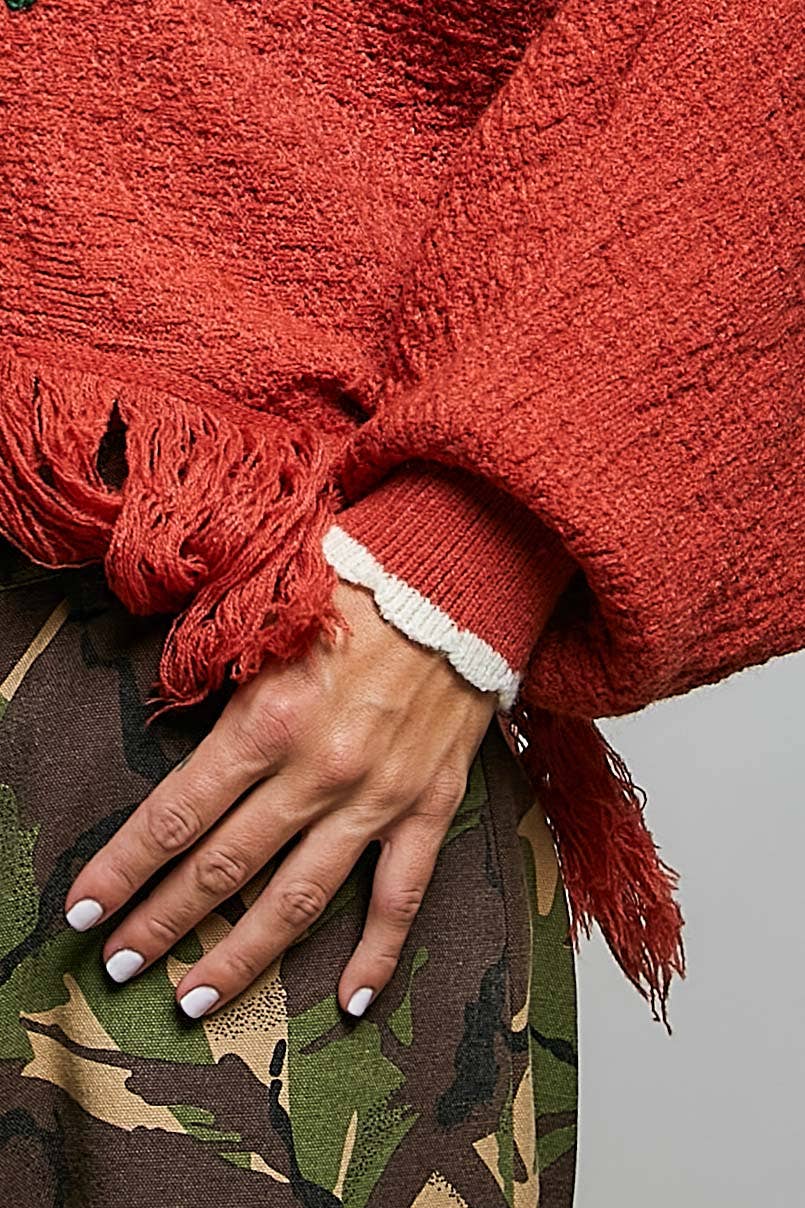 POL 3D Floral Applique Fringe Knit Poncho Sweater – Oversized Boho Knit Layer | Boho Boutique Clothing