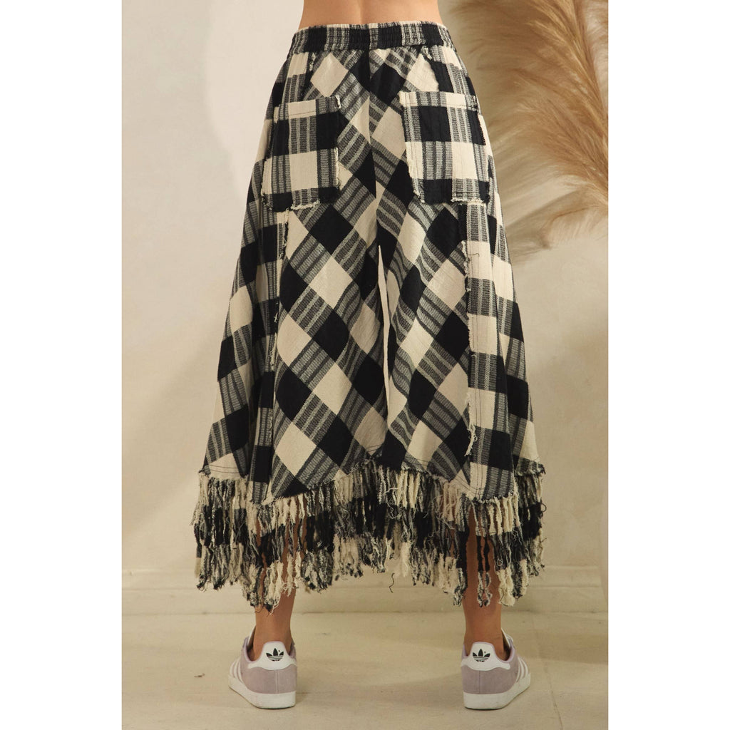 Oli&Hali - WASHED CHECKERED PANTS WITH FRAYED HEM