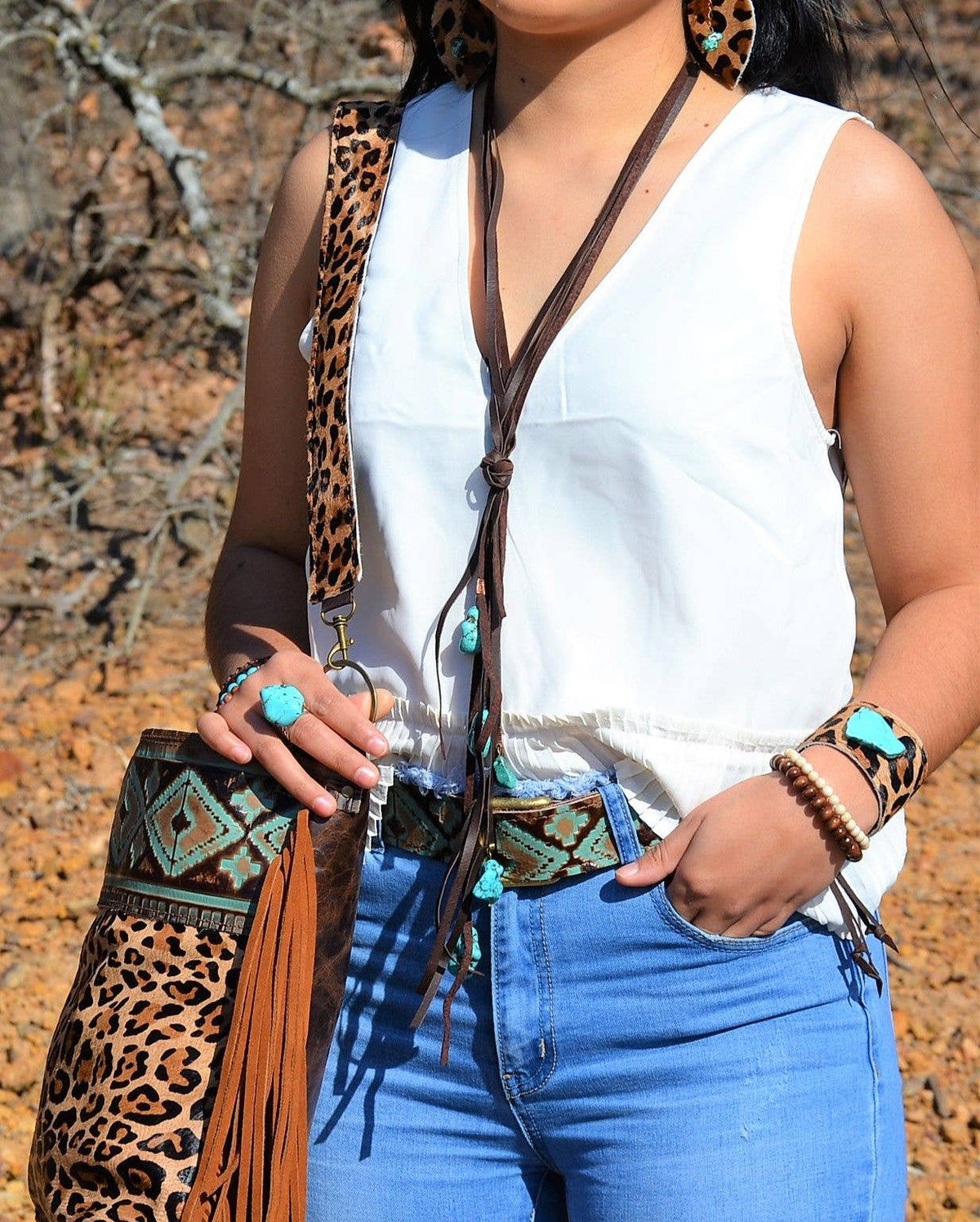 The Jewelry Junkie Turquoise Leather Lasso Necklace – Western Boho Statement Pendant Necklace | Boho Boutique Clothing