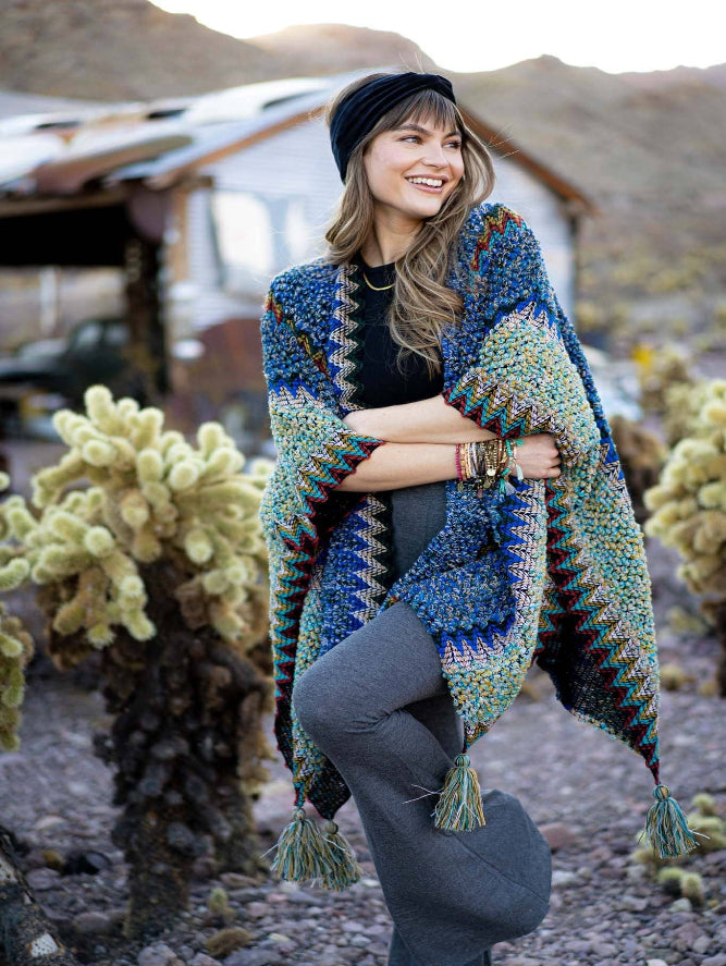 Desert Dreams Crochet Ruana - Cobalt-Boho Boutique Wrap