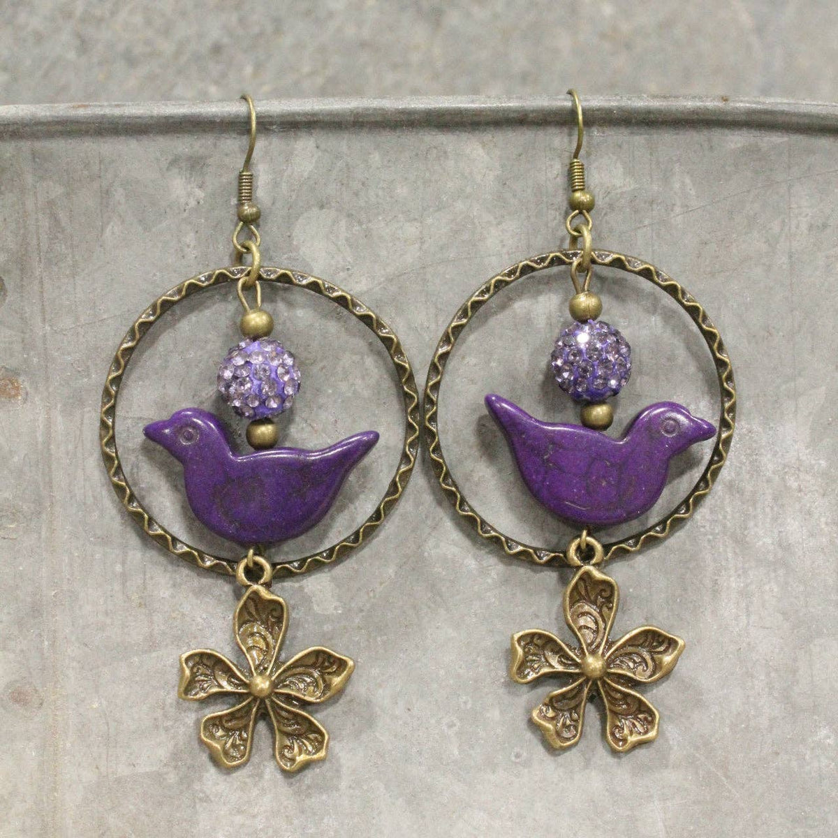 Bird Chirping Purple Dangle Earrings-Boho Boutique Earrings