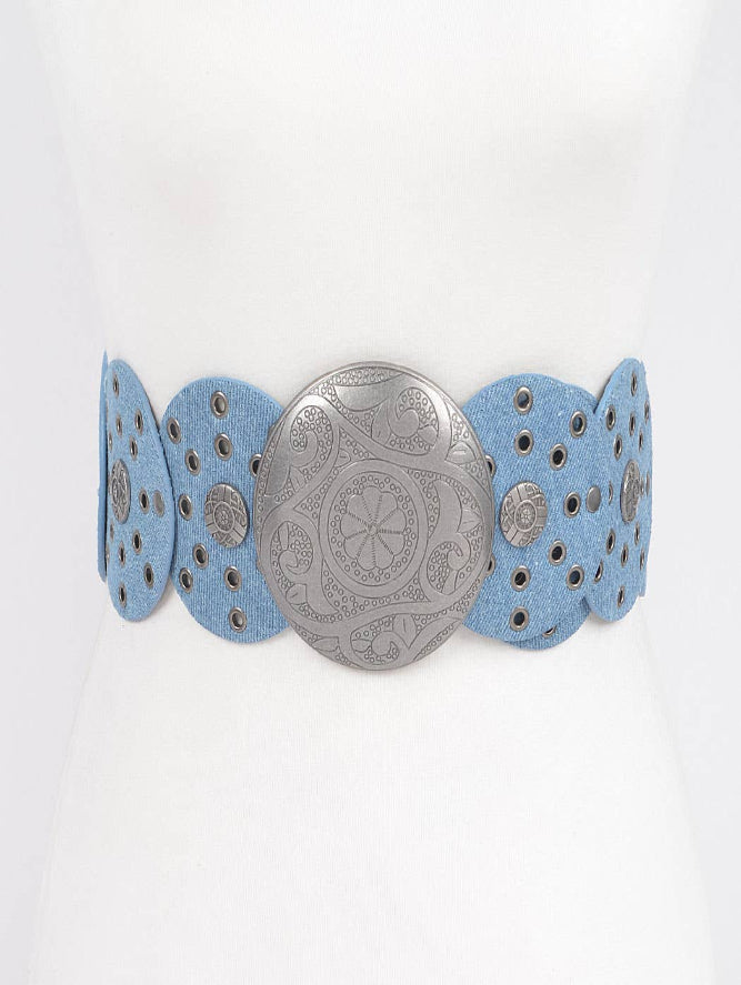 Denim Multi Eyelet Rounds Western Belt-Boho Boutique Belt