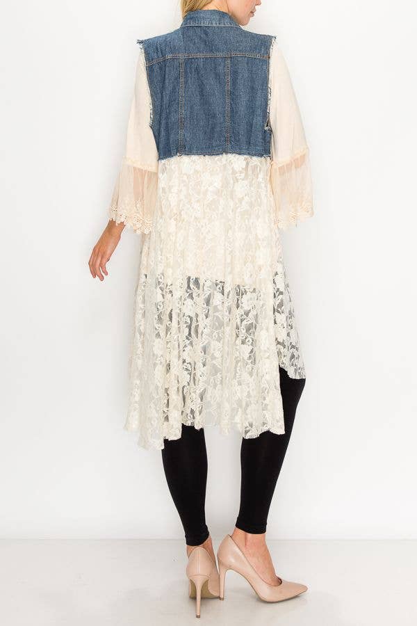 Origami Denim & Lace‑Style Layering Vest – Blue Boho Sleeveless Jacket | Boho Boutique Clothing