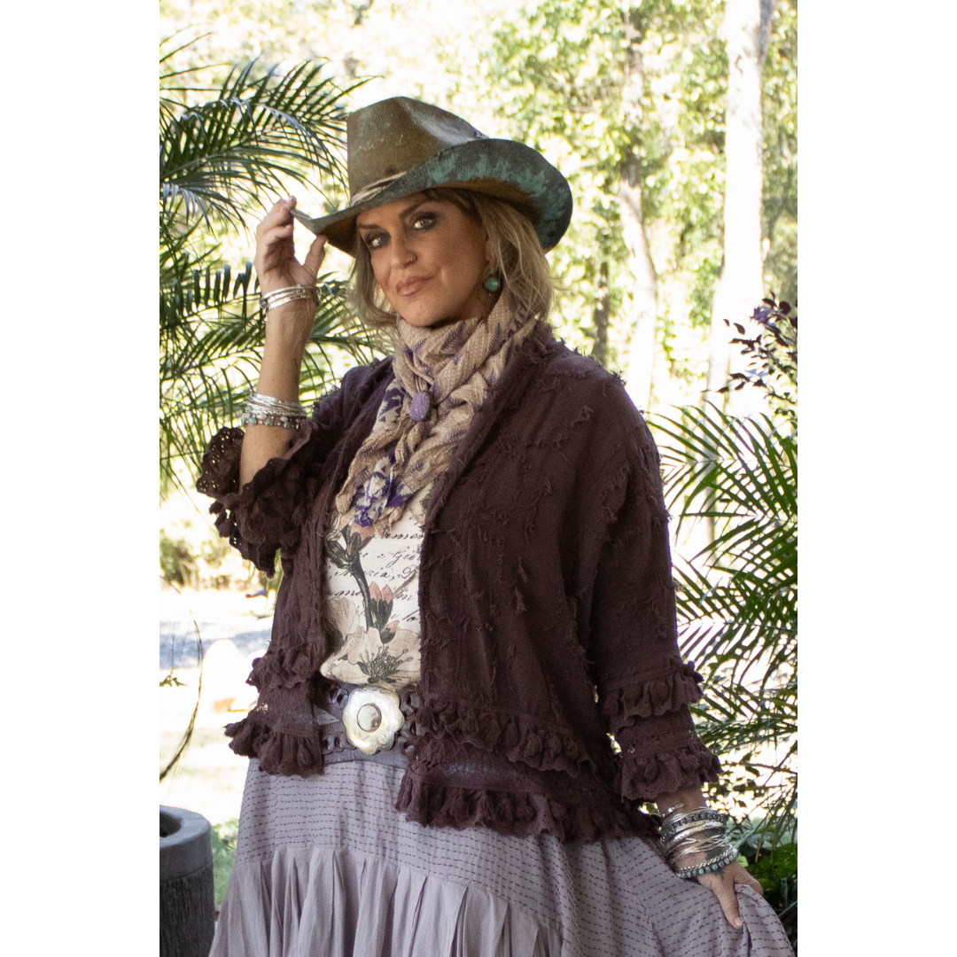 Jaded Gypsy Chunky Knit Fringe Cardigan – Maroon Textured Boho Layering Piece | Boho Boutique Clothing