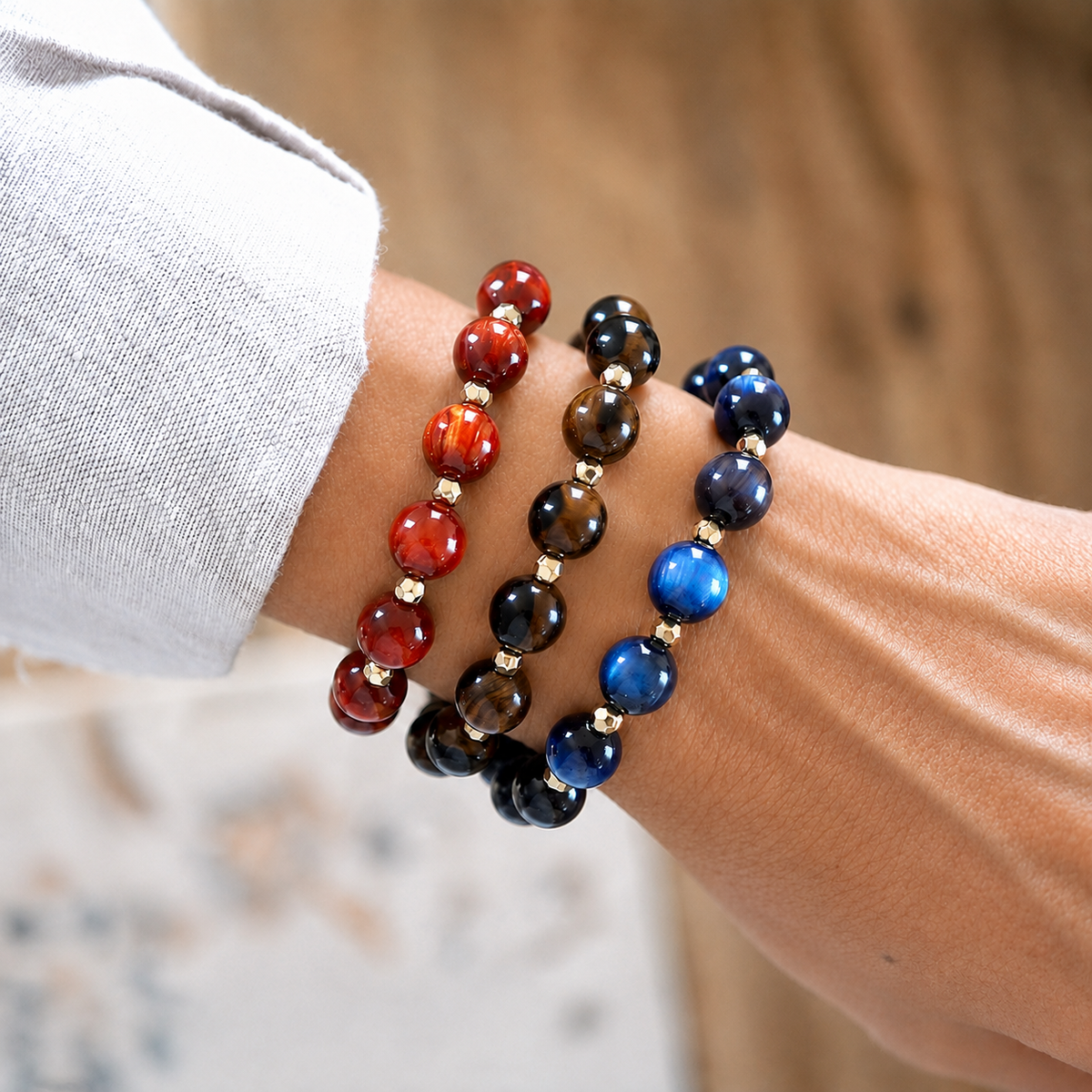 Acrylic Beaded Stretch Bracelet - Fall Glow Single - Three colors