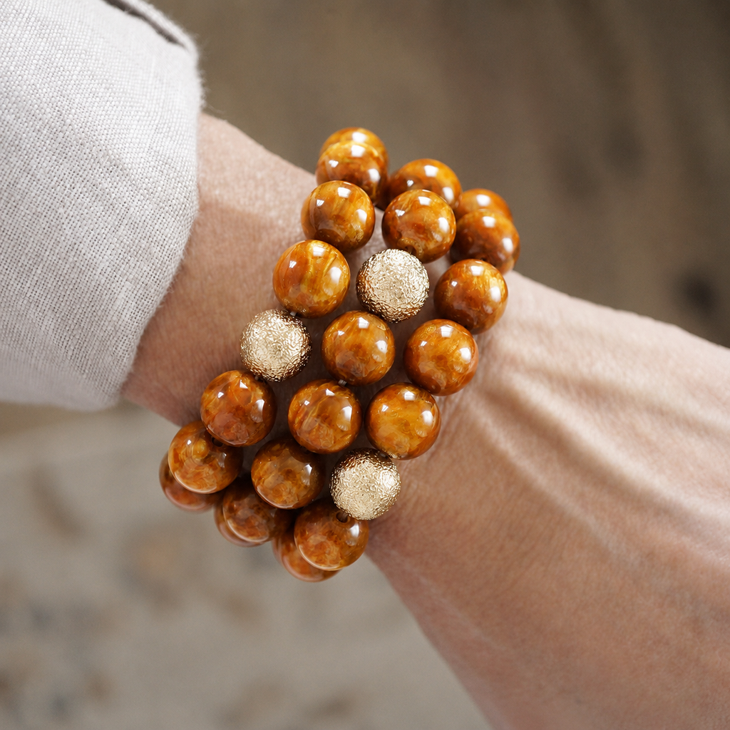 Chunky Beaded Stretch Bracelet Set – Fall Glow: Peacock