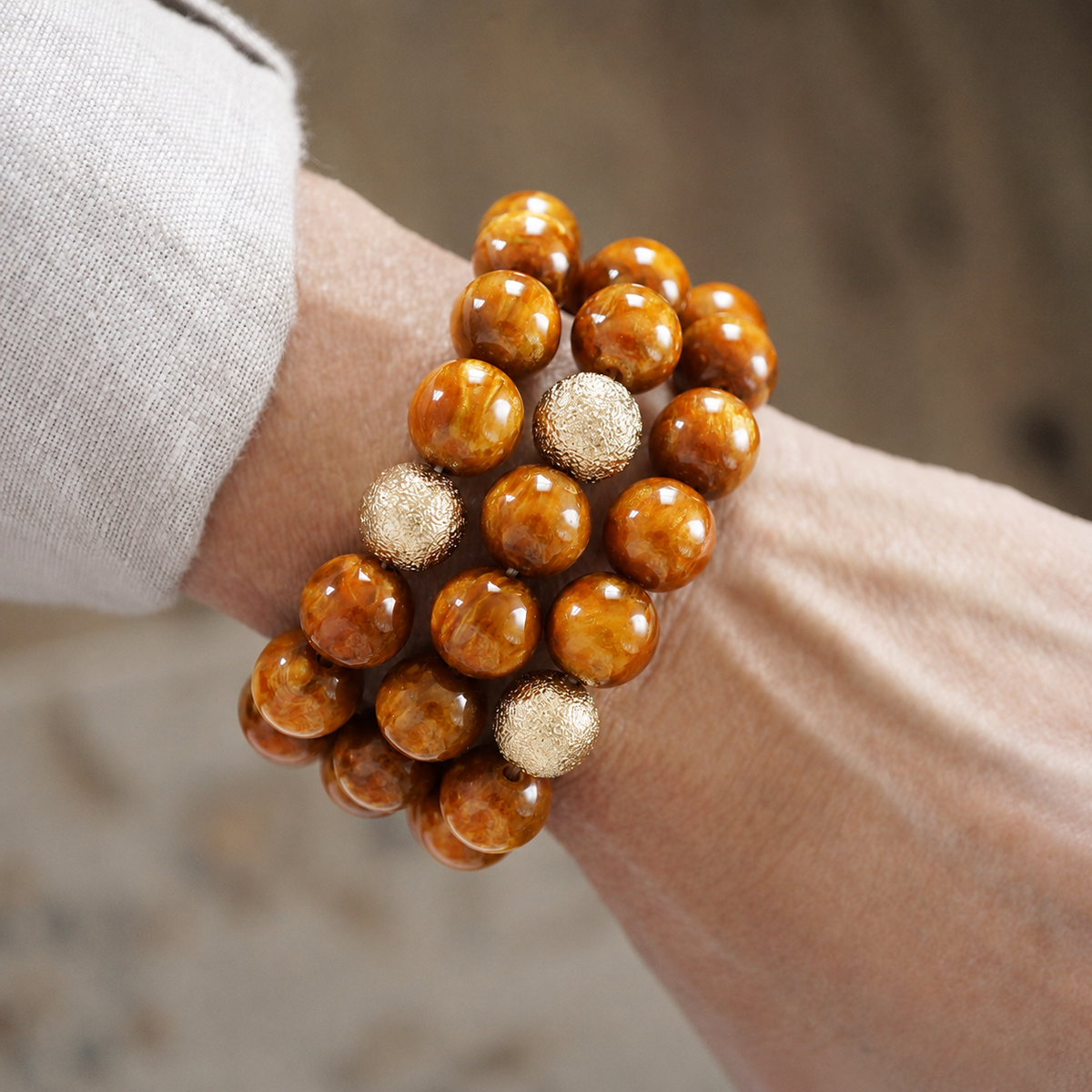 Chunky Beaded Stretch Bracelet Set – Fall Glow: Peacock