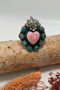 Boho Wanderlust Boutique - Flaming Heart in Pink Shell & Turquoise Ring