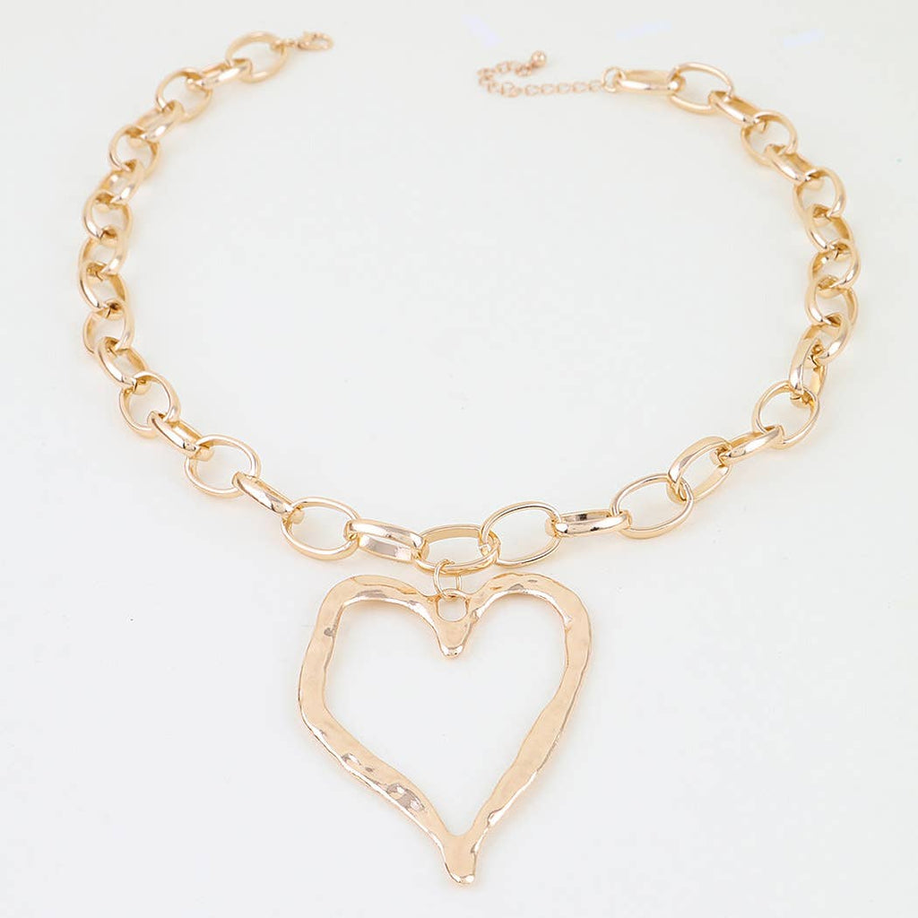 Hammered Heart Chain Necklace: GD