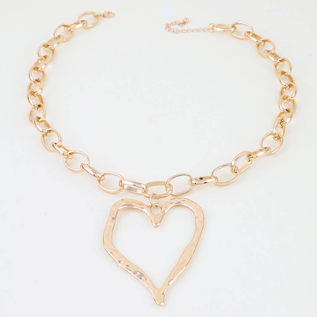 Hammered Heart Chain Necklace: GD