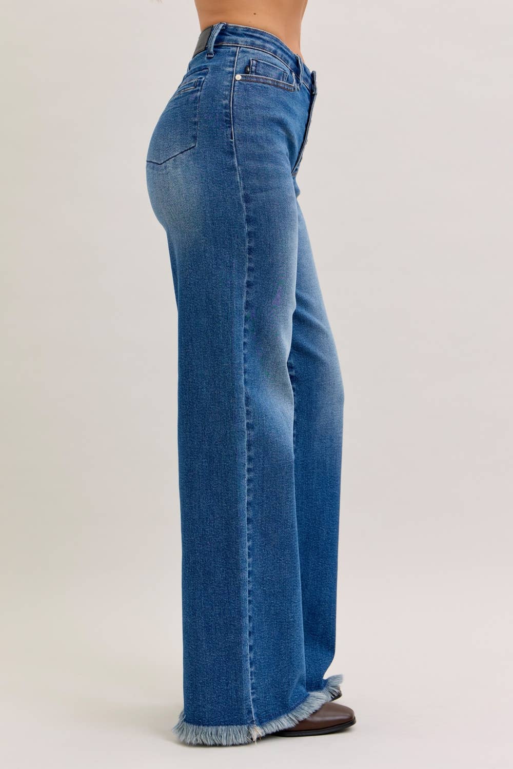 Judy Blue High‑Waisted Button‑Fly Wide‑Leg Jeans – Vintage Blue Denim | Boho Boutique Clothing