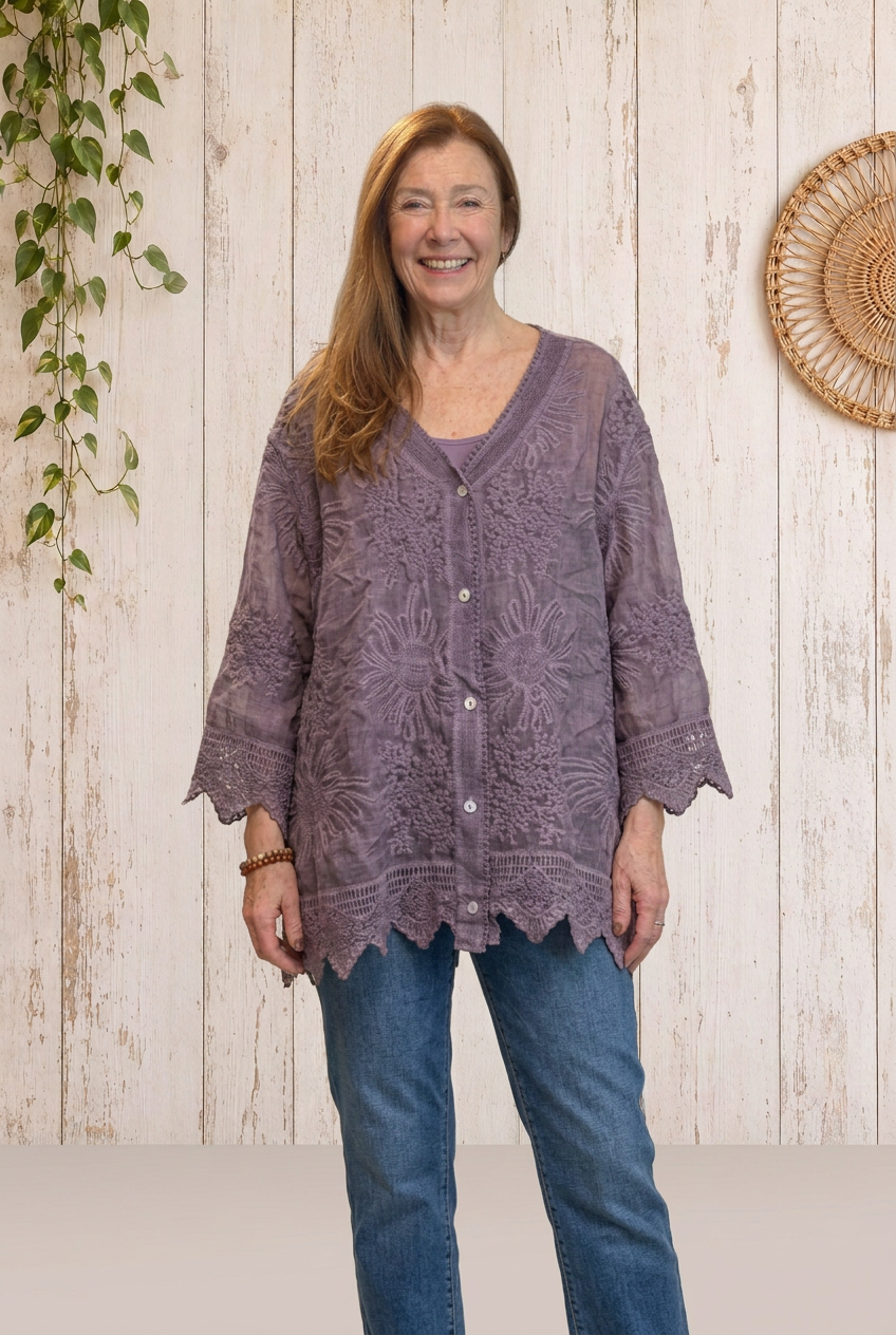 Embroidered Cotton Blend Top – Vintage Floral Lace Boho Top | Boho Boutique